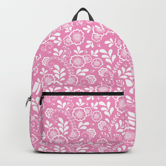 Pink And White Eastern Floral Pattern Backpack
