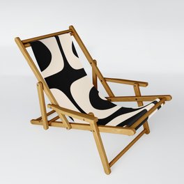Mid Century Modern Piquet Abstract Pattern in Black and Almond Cream Sling Chair