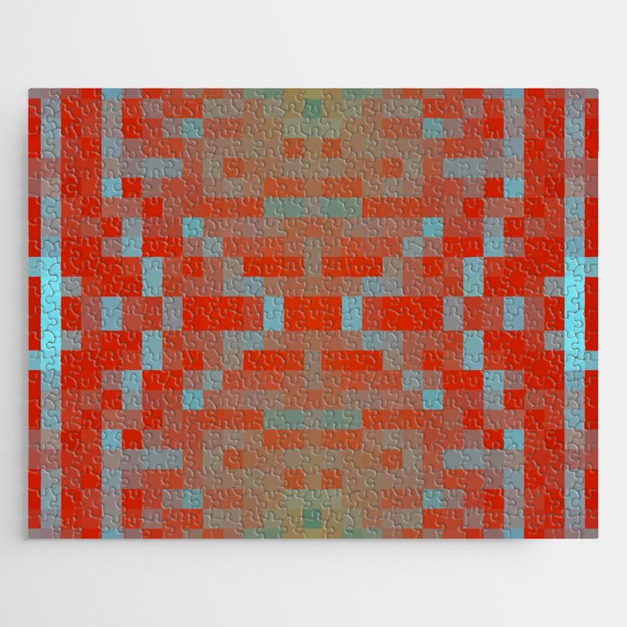 geometric symmetry art pixel square pattern abstract background in red blue Jigsaw Puzzle
