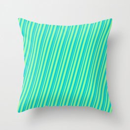 [ Thumbnail: Green & Dark Turquoise Colored Stripes Pattern Throw Pillow ]