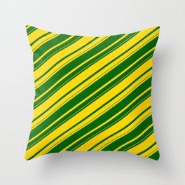 [ Thumbnail: Yellow & Dark Green Colored Lines/Stripes Pattern Throw Pillow ]
