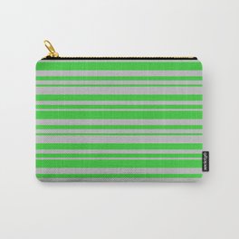 [ Thumbnail: Lime Green & Grey Colored Lined/Striped Pattern Carry-All Pouch ]