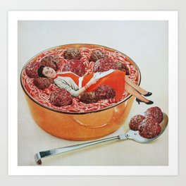 Meatball Life Art Print | Surrealism, Food, Paper, Dinner, Spaghetti, Surreal, Pasta, Retro, Meatballs, Kitchen 