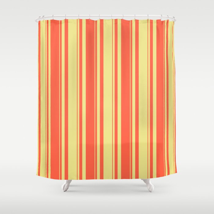 Tan and Red Colored Stripes/Lines Pattern Shower Curtain