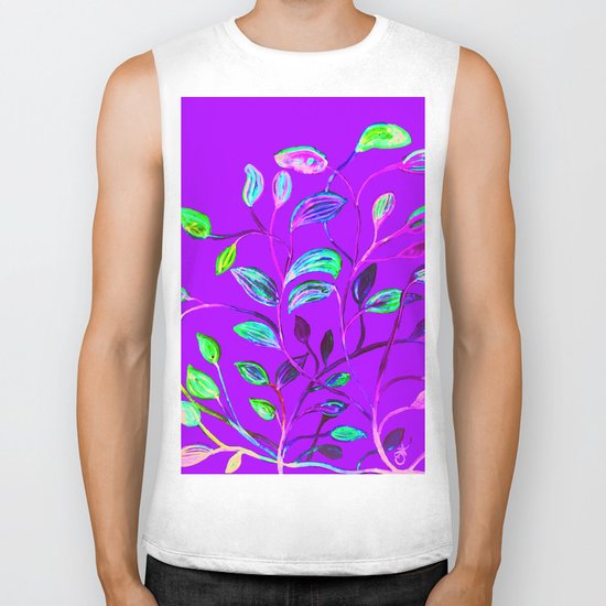 Neon Purple Pop Leaves Biker Tank