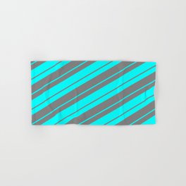 [ Thumbnail: Grey and Cyan Colored Lines/Stripes Pattern Hand & Bath Towel ]