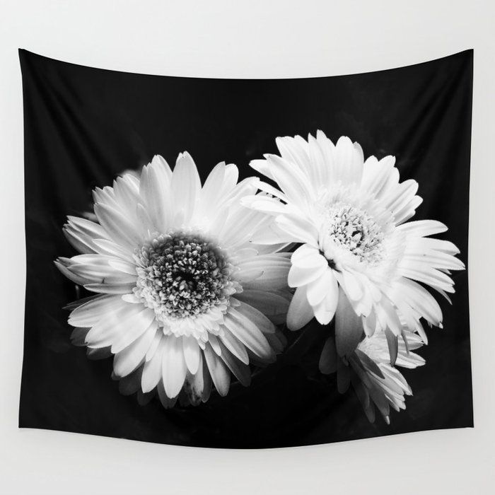 Flowers in Black and White - Nature Vintage Photography Wall Tapestry