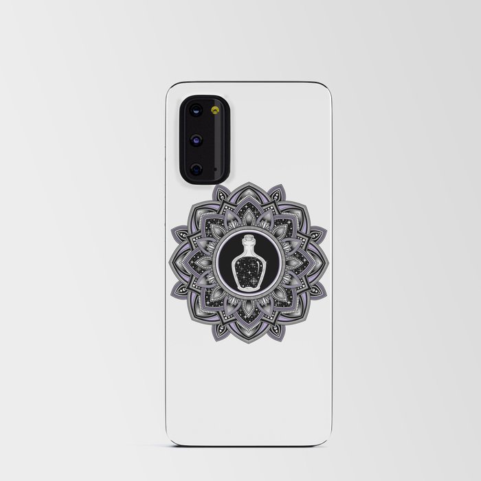 Black and white mandala bottle with stars and purple patterns Android Card Case