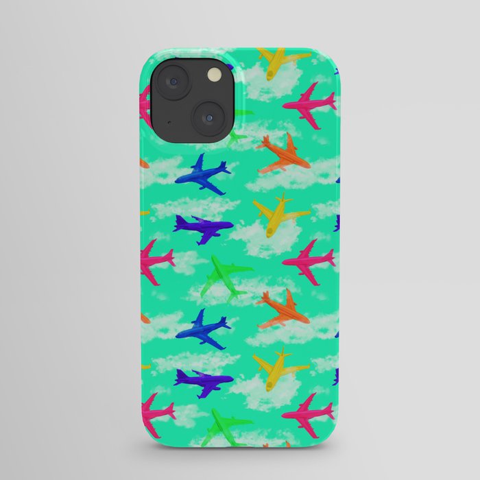 seamless pattern with multicolor airplane silhouettes iPhone Case