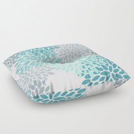 Floral Pattern, Aqua, Teal, Turquoise and Gray Floor Pillow