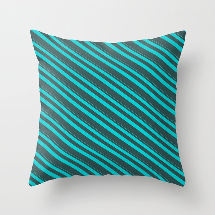 Dark Turquoise & Dark Slate Gray Colored Lined Pattern Throw Pillow