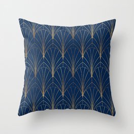 Art Deco Waterfalls // Navy Blue Throw Pillow