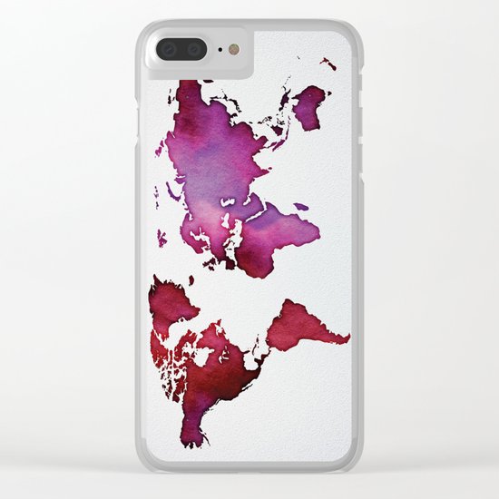 Red & Pink World Map Clear iPhone Case