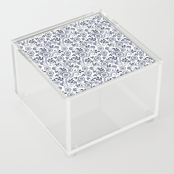 Navy Blue Eastern Floral Pattern Acrylic Box