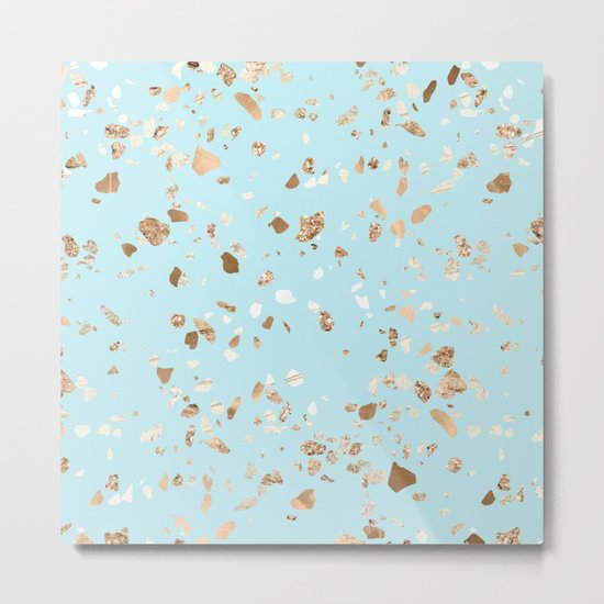 Blue Gold Modern Terrazzo Metal Print