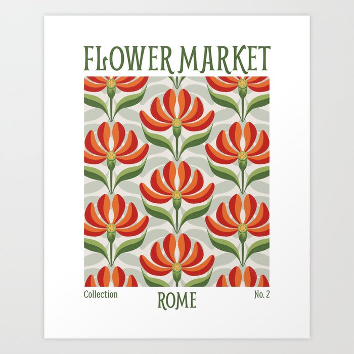 Flower Market Rome Red Floral  Art Print