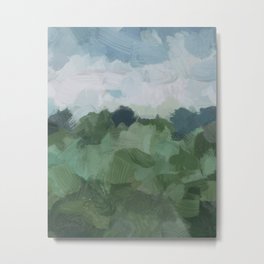 Windy Day on the Farm - Sky Blue and Sage Green Abstract Painting, Modern Rural Country Rustic Metal Print