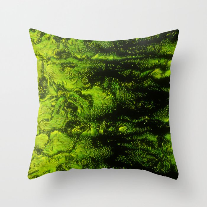 Green Jungle Glitch Distortion Throw Pillow