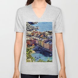 Cinque Terre Vernazza Village Mediterranean Coast, Italy V Neck T Shirt