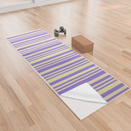 [ Thumbnail: Pale Goldenrod and Purple Colored Stripes/Lines Pattern Yoga Towel ]