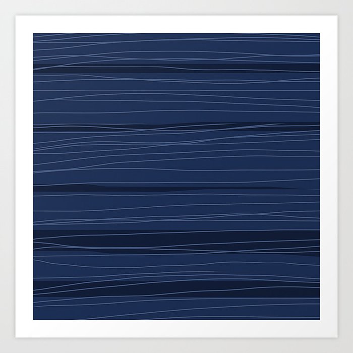 Wavy Lines Indigo Dark Blue Navy Art Print