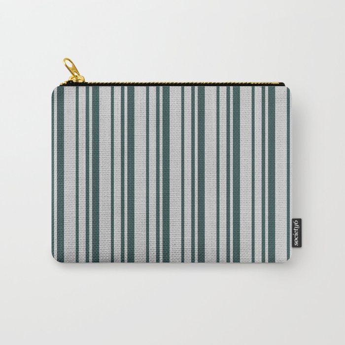 Light Grey & Dark Slate Gray Colored Lines/Stripes Pattern Carry-All Pouch