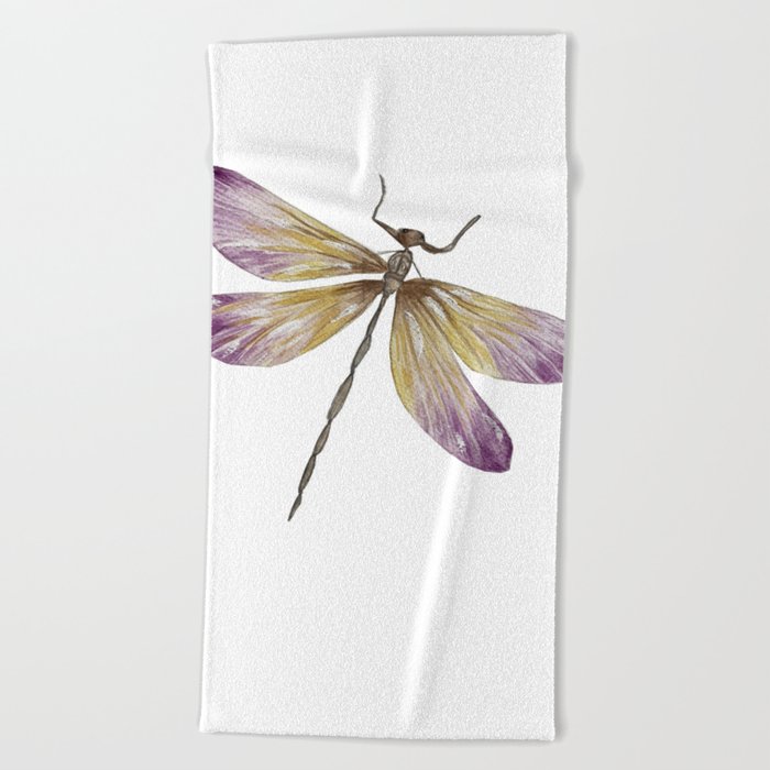 handmade watercolor fly dragon Beach Towel