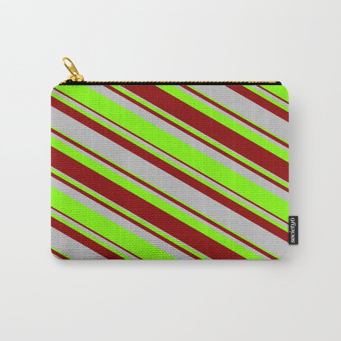 Dark Red, Grey & Chartreuse Colored Lined/Striped Pattern Carry-All Pouch