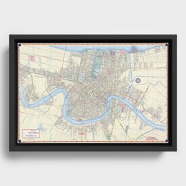 New Orleans Vintage Map Framed Canvas