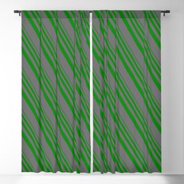 [ Thumbnail: Green & Dim Grey Colored Stripes/Lines Pattern Blackout Curtain ]