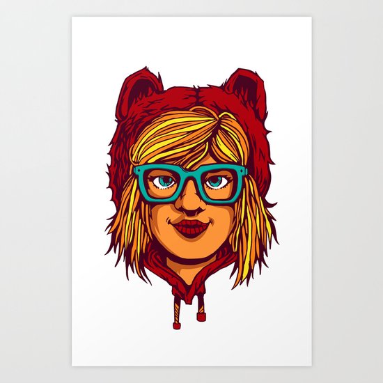 Nerdy bear girl Art Print