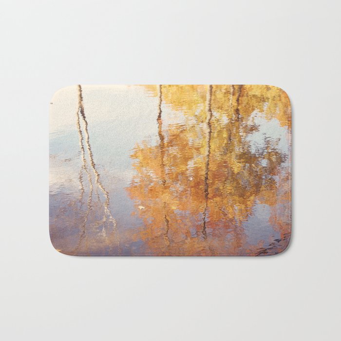 Autumn Trees Reflection Photography Fall Tree Nature Orange Gold Yellow Purple Water Reflections Bath Mat