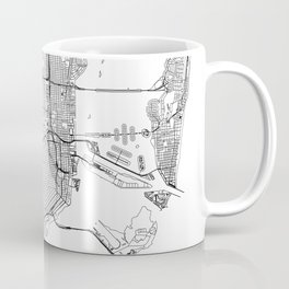 Miami White Map Coffee Mug | City, Poster, Black and White, Miamimap, Road, Abstract, Minimal, Citymap, Florida, Graphicdesign 
