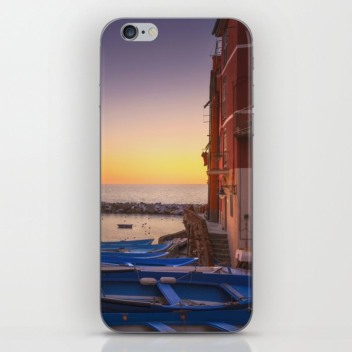 Riomaggiore, boats in the street at sunset. Cinque Terre iPhone Skin
