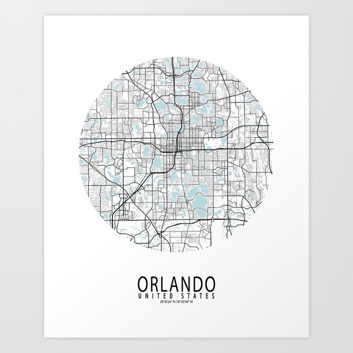 Orlando City Map of Florida, USA - Circle Art Print