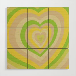 Retro Groovy Love Hearts - lime green yellow beige Wood Wall Art