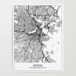 Boston, Massachusetts Map Art (White) Poster