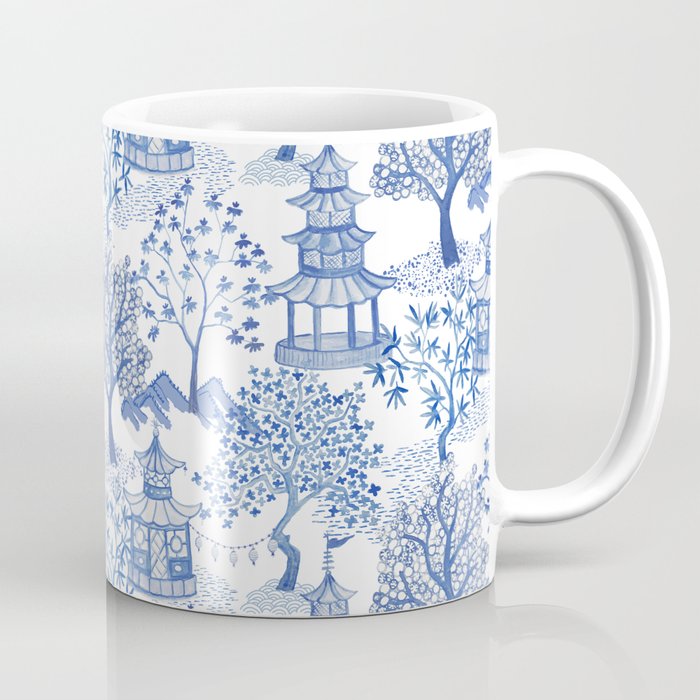 Pagoda Forest Blue and White Coffee Mug