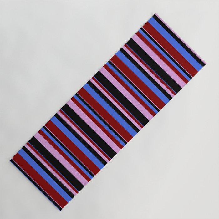 Royal Blue, Maroon, Plum, and Black Colored Striped/Lined Pattern Yoga Mat