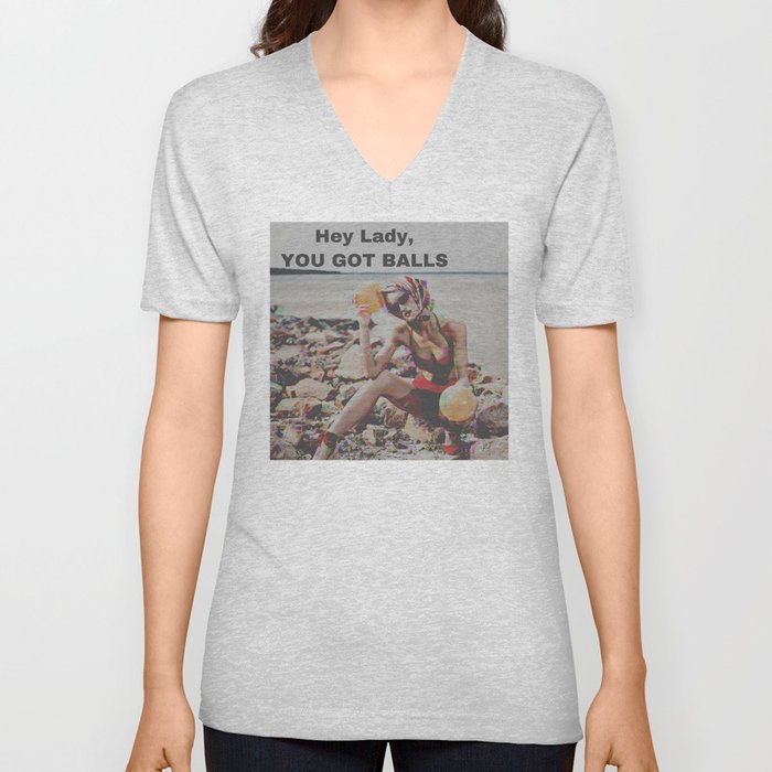 Hey Lady Vintage Beach Photo V Neck T Shirt