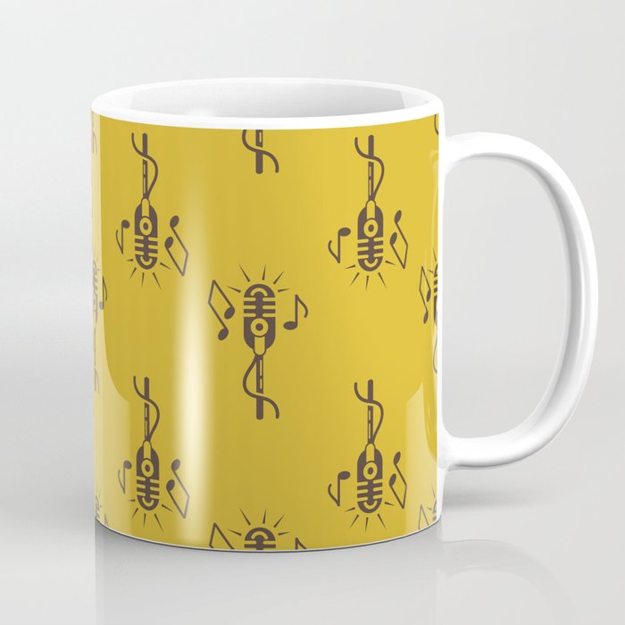 Black Retro Microphone Pattern on Mustard Yellow Coffee Mug