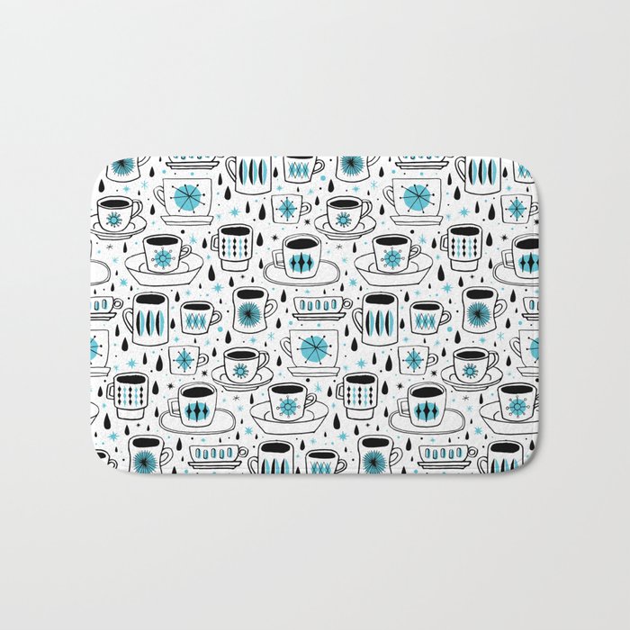 Retro Coffee Cups Teal Bath Mat By Kaylovescandy Society6
