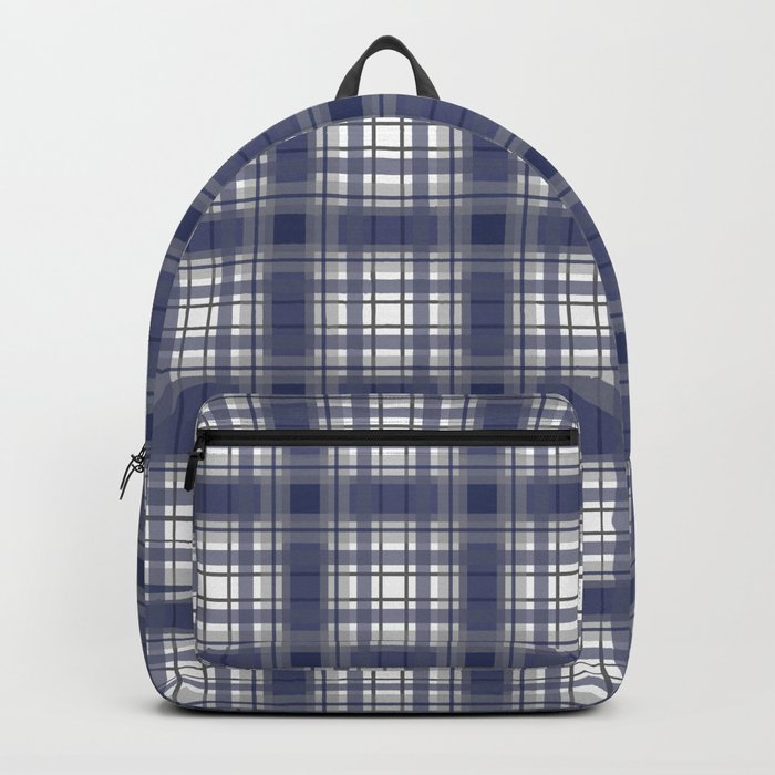 Navy Blue and Gray Plaid Backpack