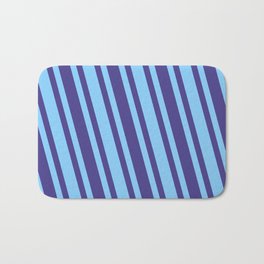 [ Thumbnail: Dark Slate Blue and Light Sky Blue Colored Lines Pattern Bath Mat ]