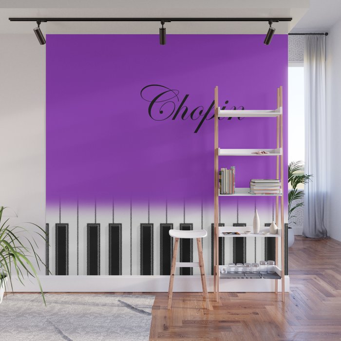 Violet, twisted Chopin name and piano keyboard Wall Mural