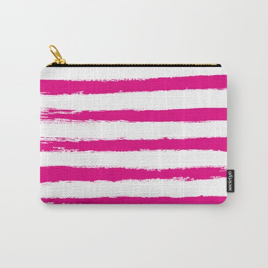 Pretty Pink STRIPES Handpainted Brushstrokes Carry-All Pouch