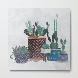 Cactus and succulents garden Metal Print | Garden, Botanical, Indoorplants, Illustration, Vintagebotanics, Planters, Painting, Coolplants, Basket, Succulents 