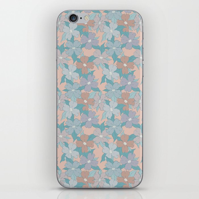 pale peach and blue nautical floral dogwood symbolize rebirth and hope iPhone Skin