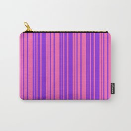 [ Thumbnail: Hot Pink and Purple Colored Striped/Lined Pattern Carry-All Pouch ]