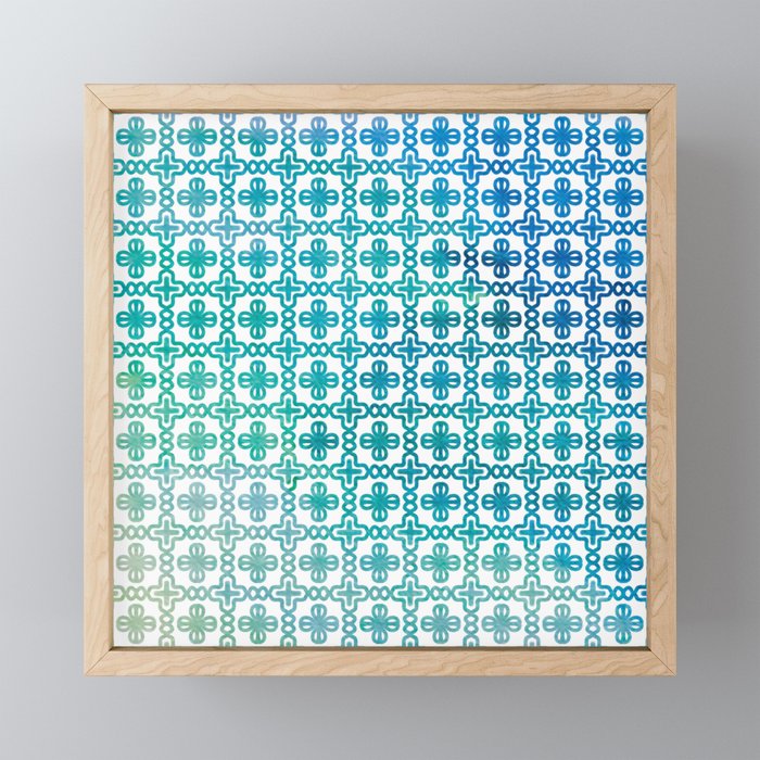 Bohemian Fresh Teal Summer Pattern Framed Mini Art Print